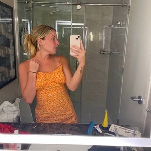 orange spaghetti strap dress